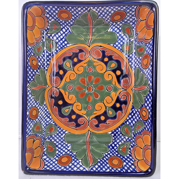 Vtg Mexico Talavera Pottery Rectangle Platter Serving Tray Hand Painted Vibrant - Picture 1 of 11